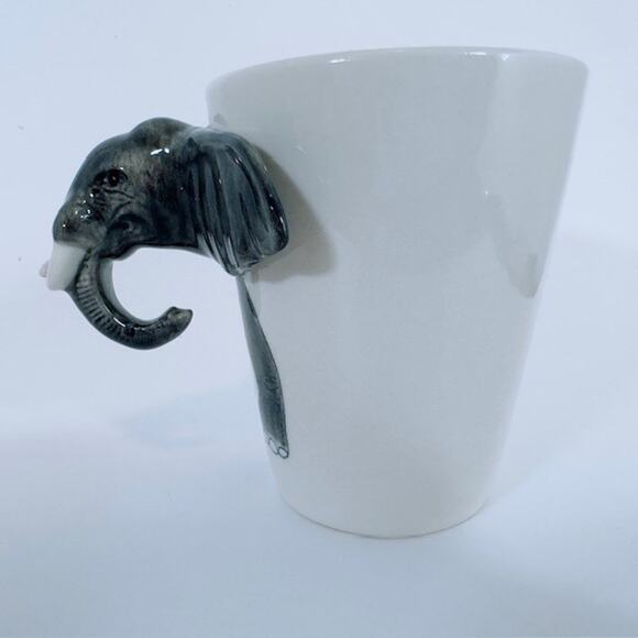 World Market 3D Elephant Trunk Tusks White Ceramic Handle Coffee Mug Cup 12 oz - Picture 5 of 14